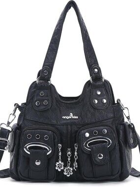 Small Hobo Purses for Women, Washed Vegan Leather Multi-Pocket Purse, Shoulder H